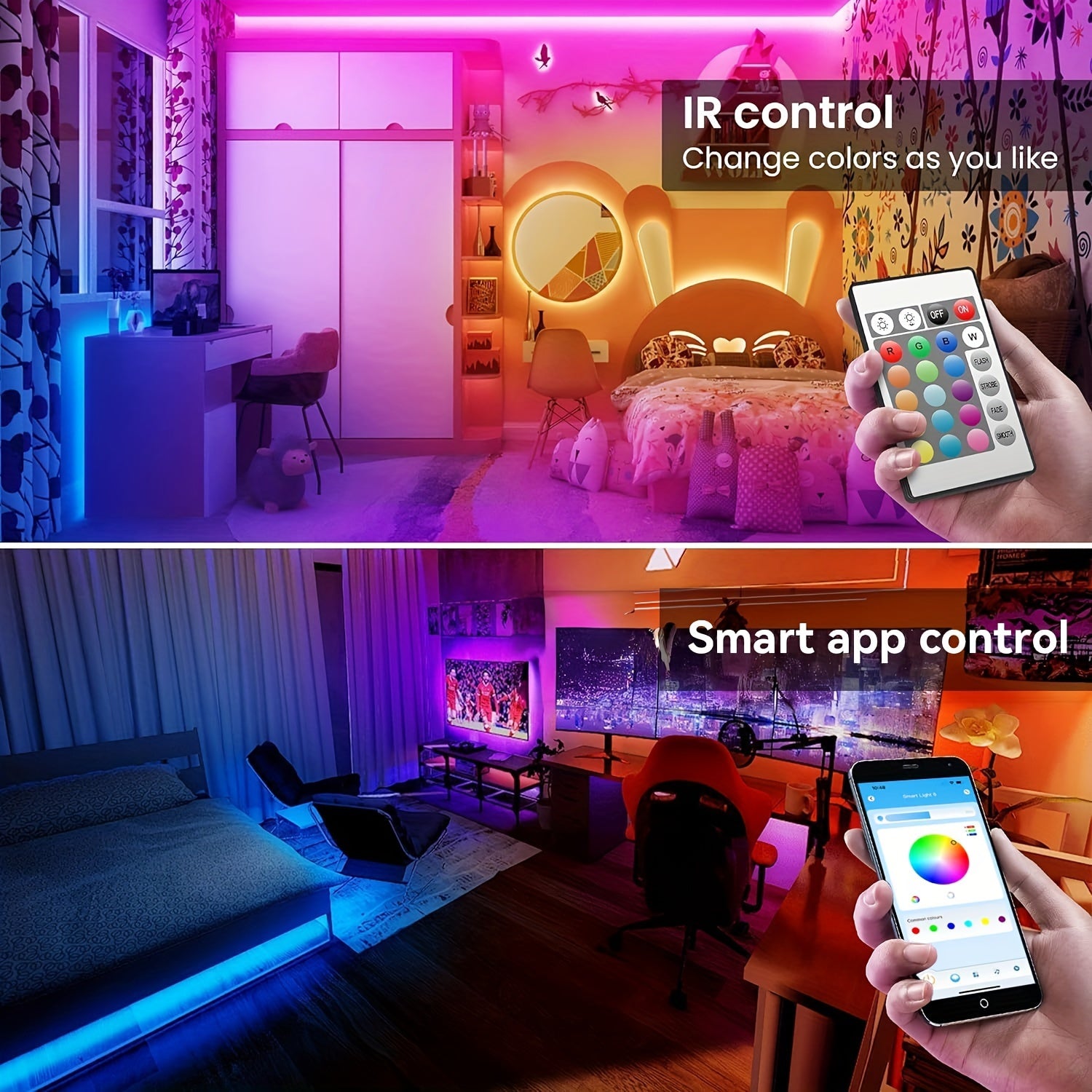 LED-strips med farveskift og app-styring
