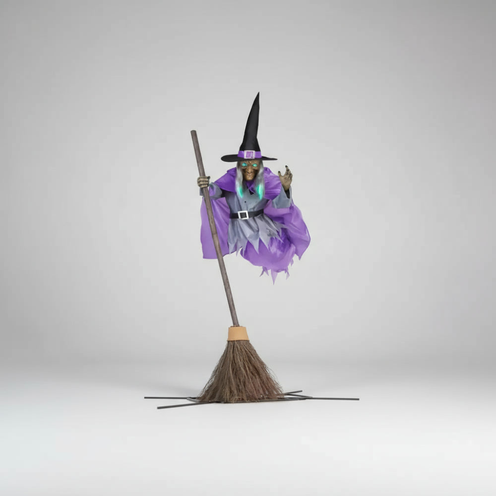 6-Foot Flying Witch Halloween Yard Decoration – Scary Outdoor Prop with Floating Effect, Easy Setup - Image 1