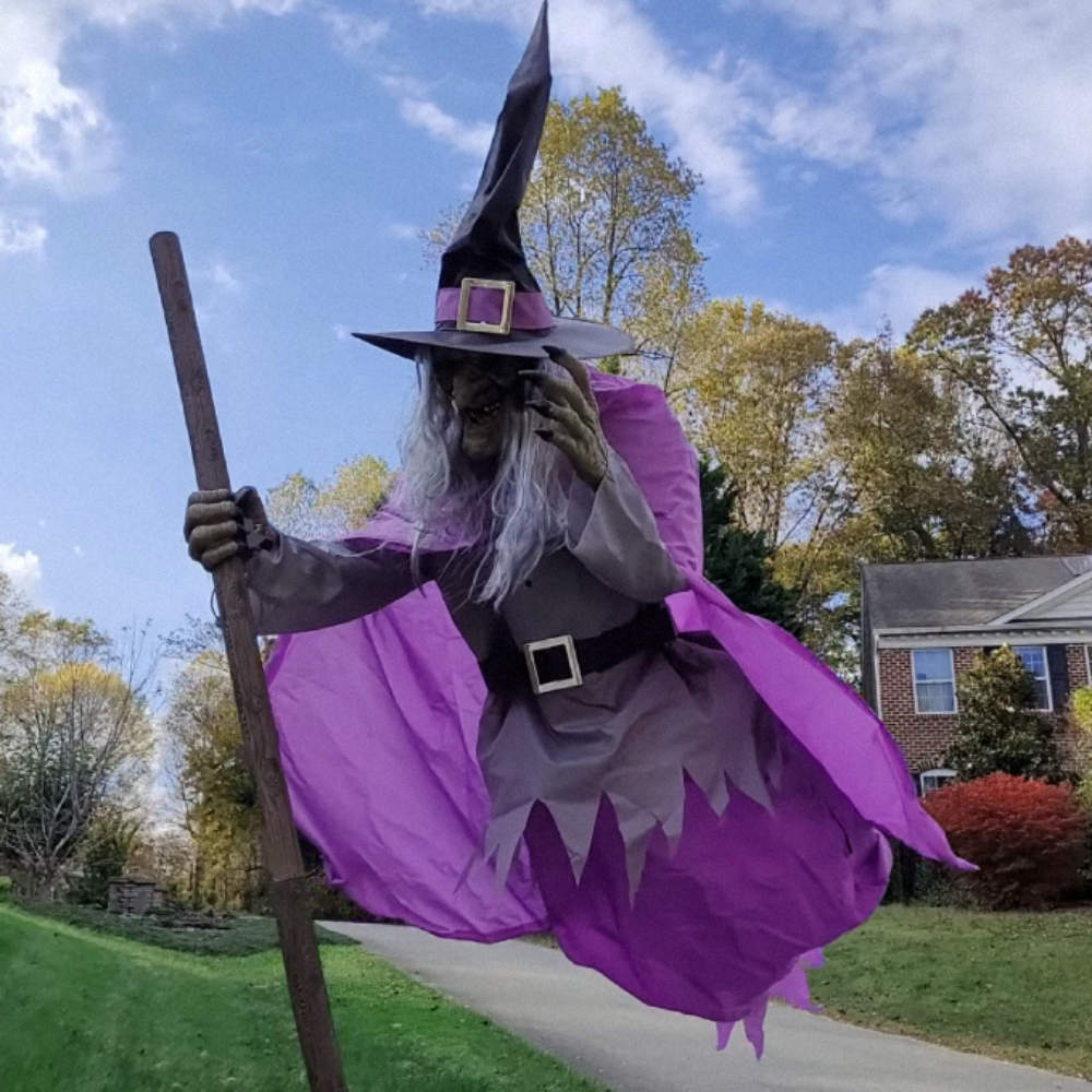 6-Foot Flying Witch Halloween Yard Decoration – Scary Outdoor Prop with Floating Effect, Easy Setup - Image 5