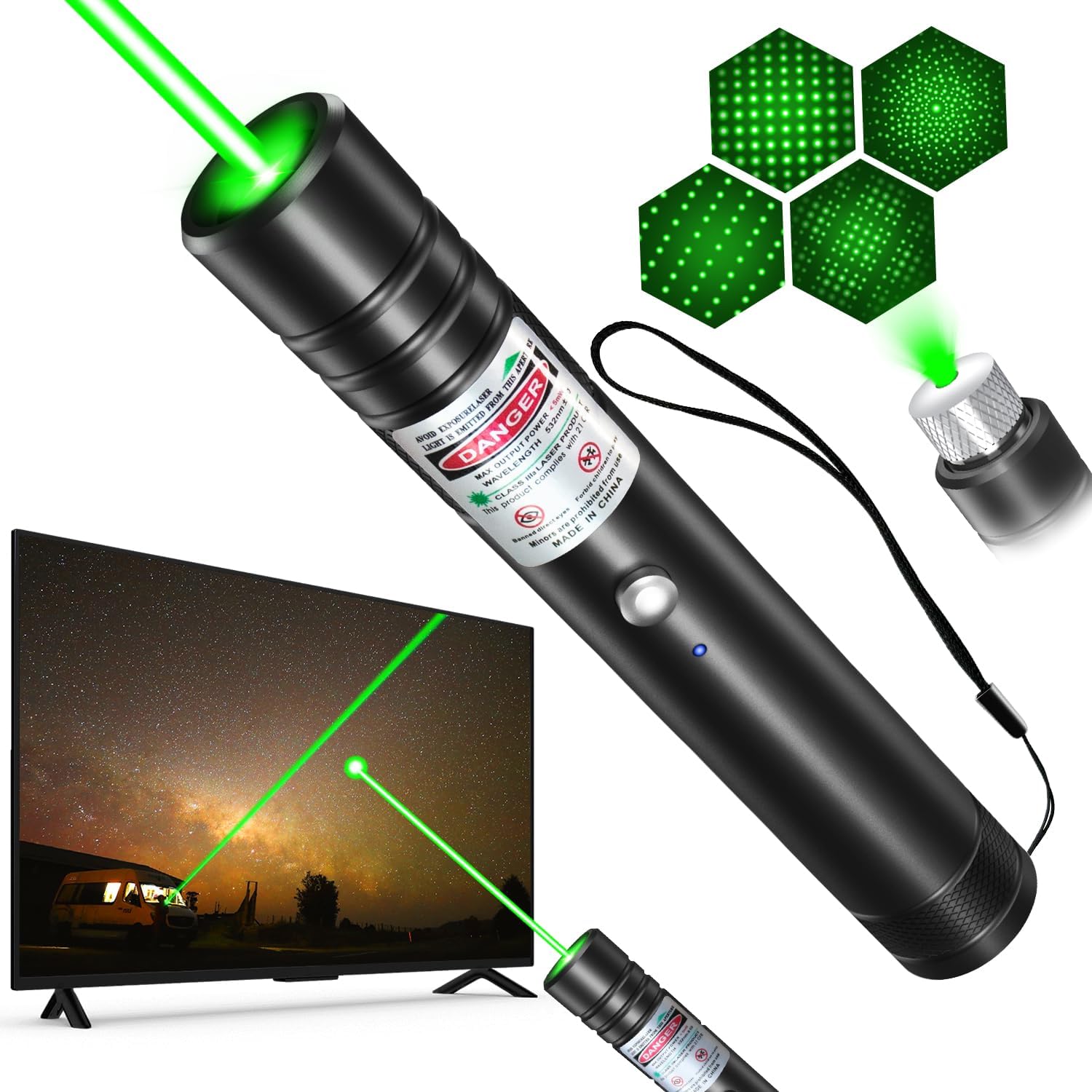 Laserpeger Genopladelig Grøn Udendørs Metal Lommelygte