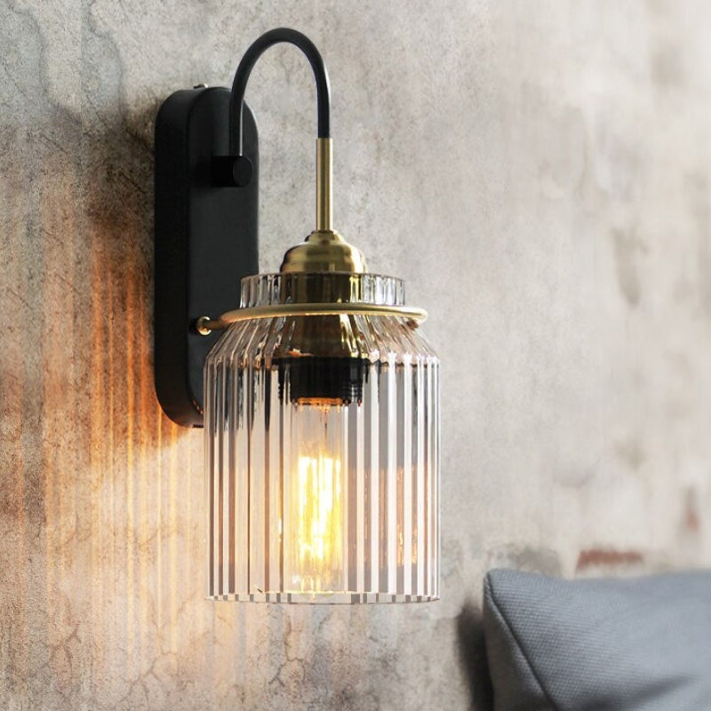 Luminous Heritage: Vintage Wall Lamp with Ribbed Glass Shade, Retro Lighting for Living Room & Hallway