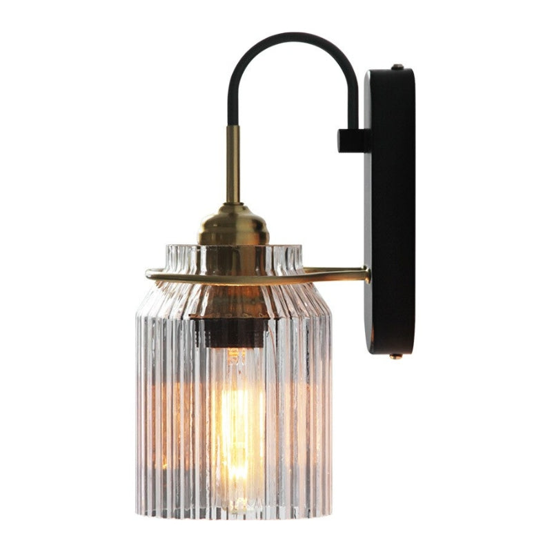 Luminous Heritage: Vintage Wall Lamp with Ribbed Glass Shade, Retro Lighting for Living Room & Hallway