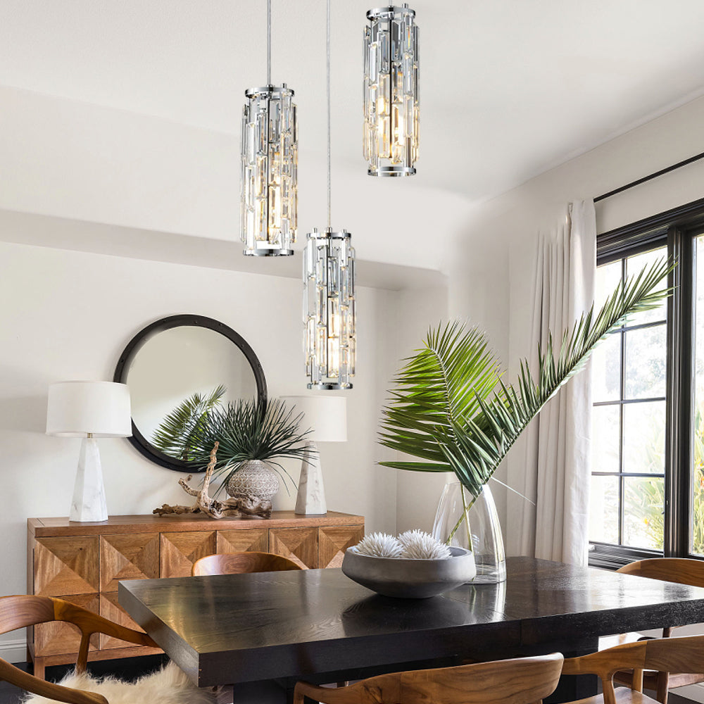 Illuminate your Space with Retro Glow: Vintage Industrial Crystal Pendant Light for Living & Dining Rooms