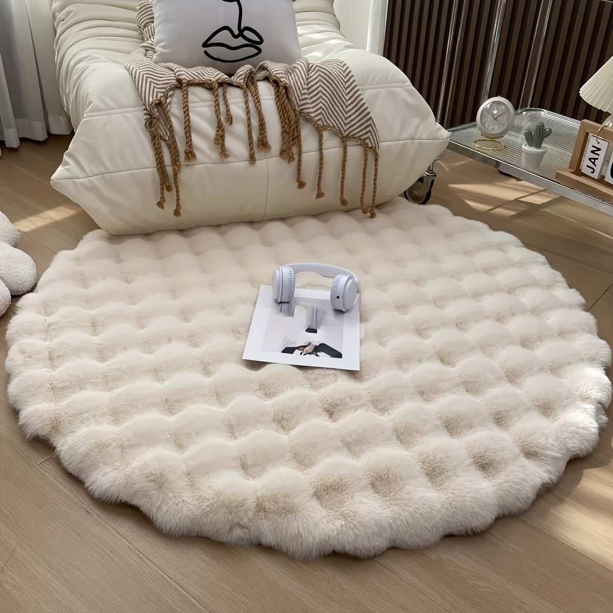 CozyNest Round Fluffy Rug for Chic Interiors – Plush Rug for Living Room & Bedroom Decor