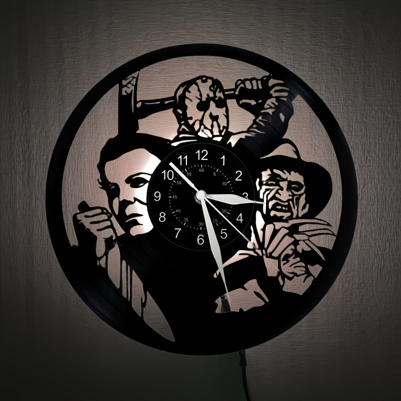 FearTime - Silent Horror-Themed Wall Clock, Vinyl Record