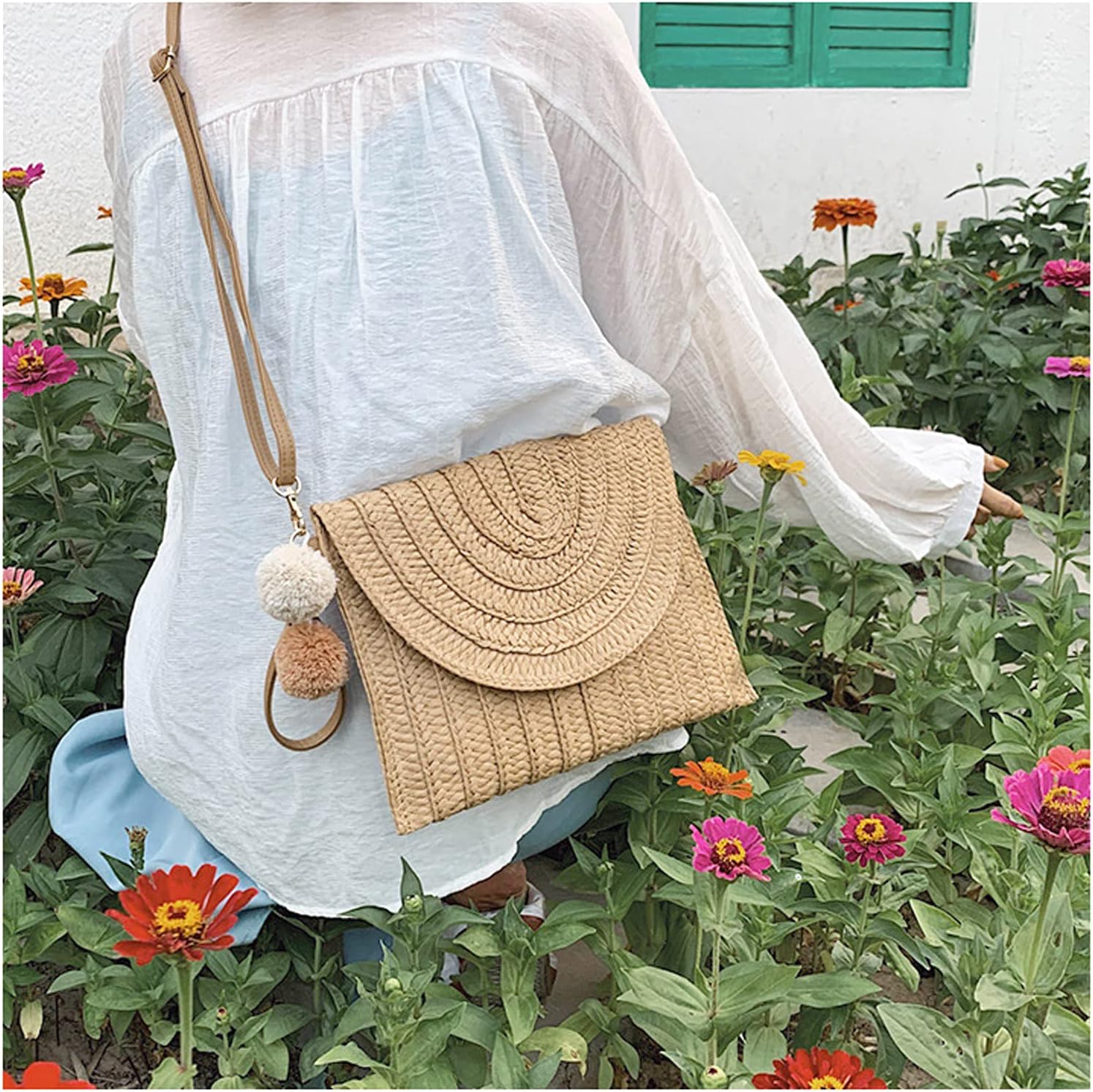 Strå Crossbody Taske Sommer Vævet Skuldertaske