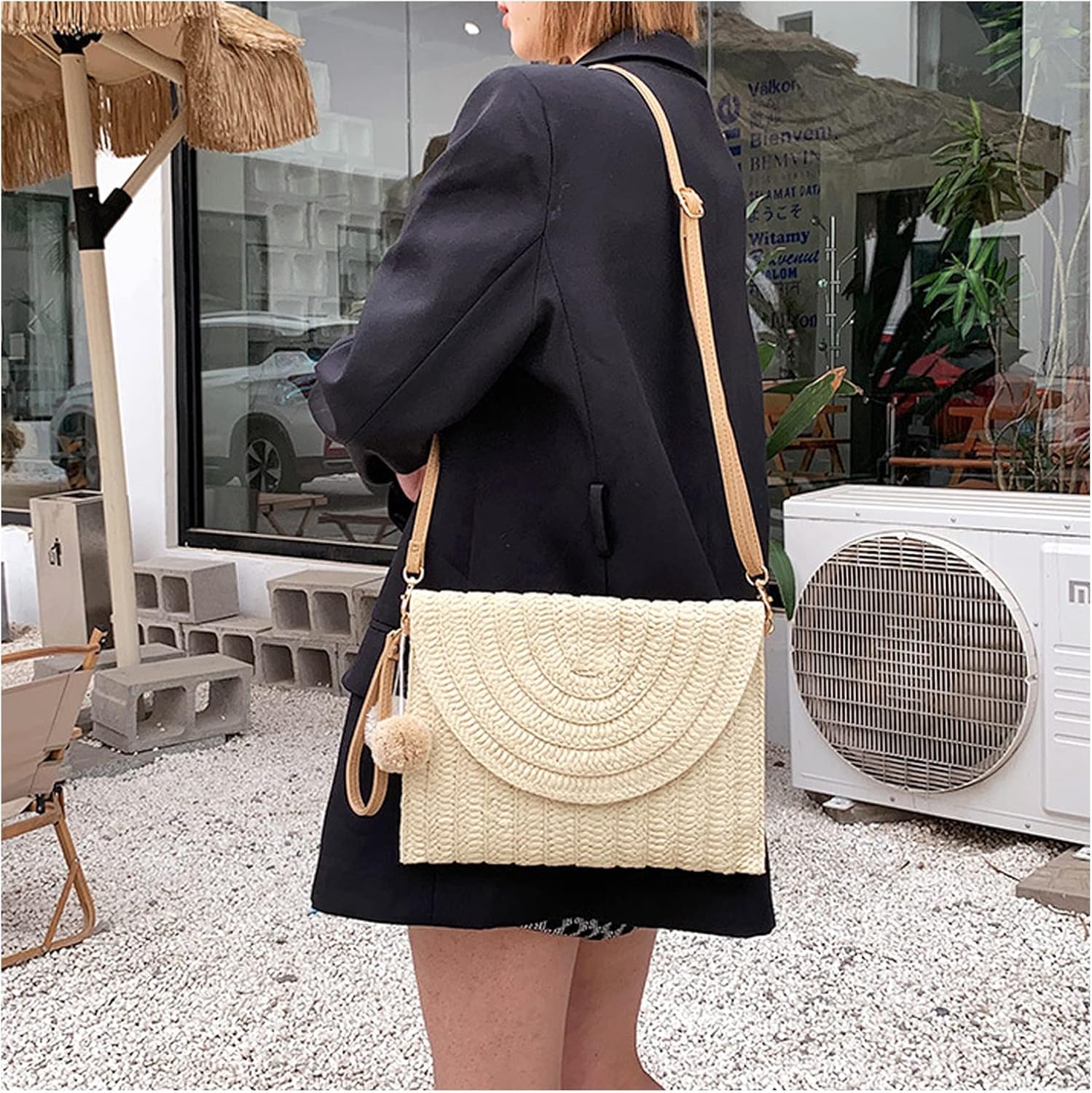Strå Crossbody Taske Sommer Vævet Skuldertaske
