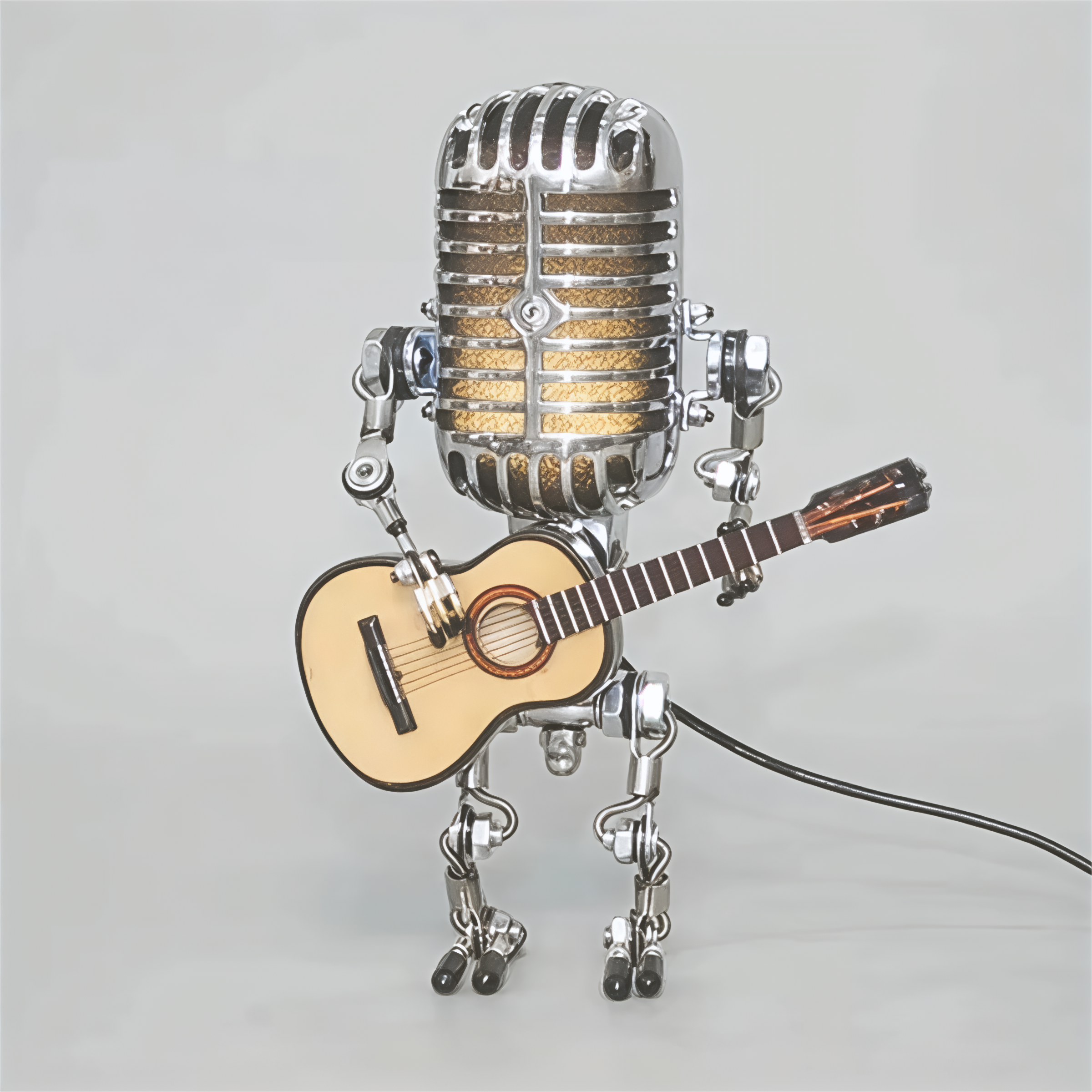 Bordlampe Robot Skulptur Metal Guitar Lys