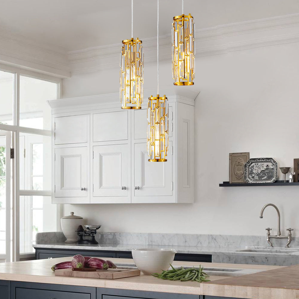 Illuminate your Space with Retro Glow: Vintage Industrial Crystal Pendant Light for Living & Dining Rooms