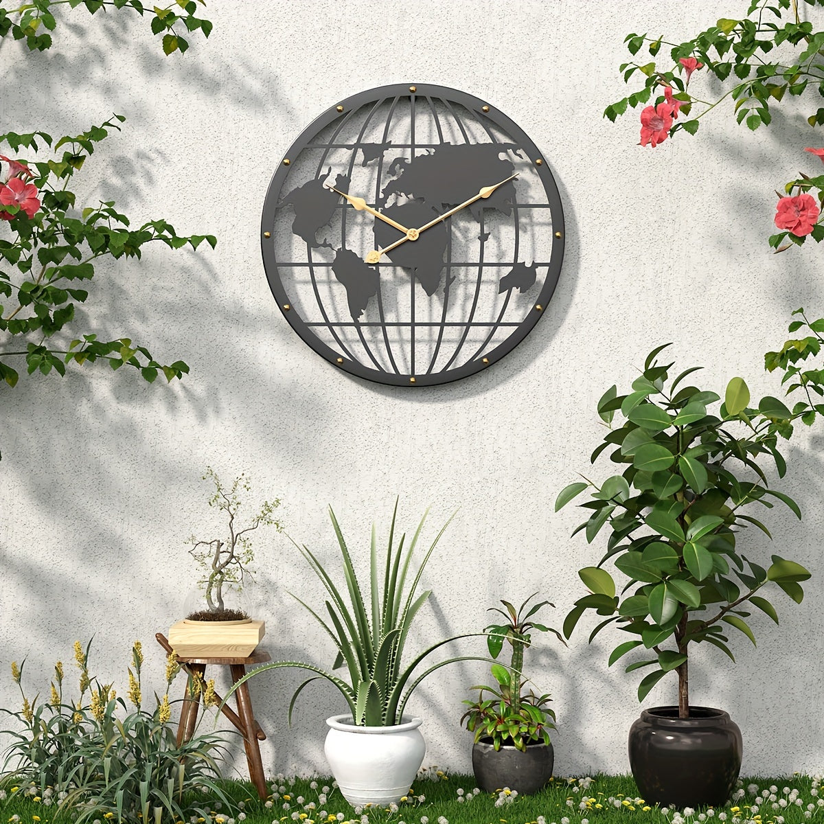 WorldTime - Silent 40cm Metal Clock with Golden Accents