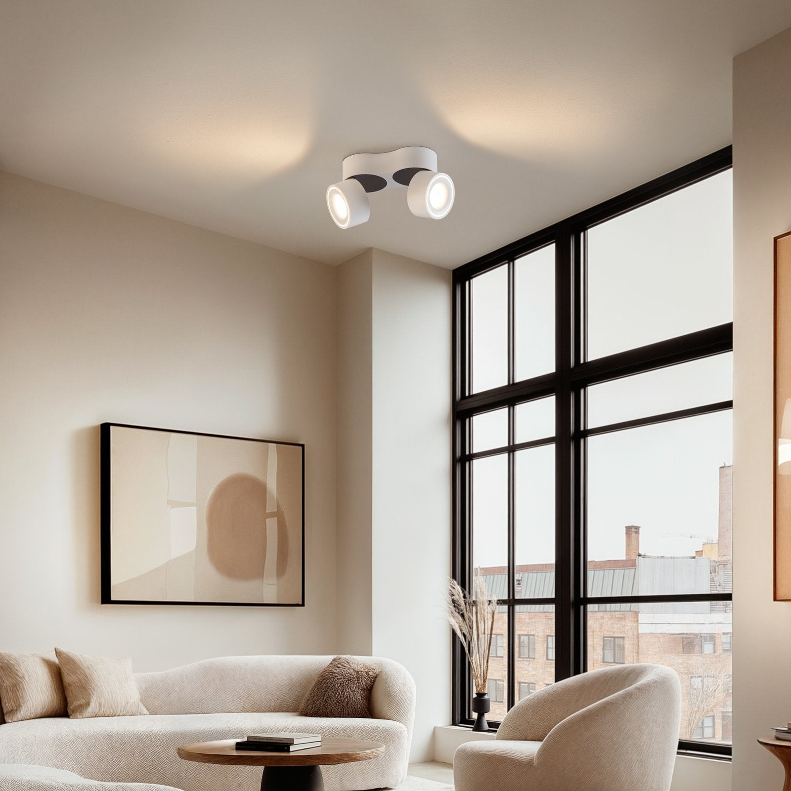 Loftlampe med to justerbare spotlights