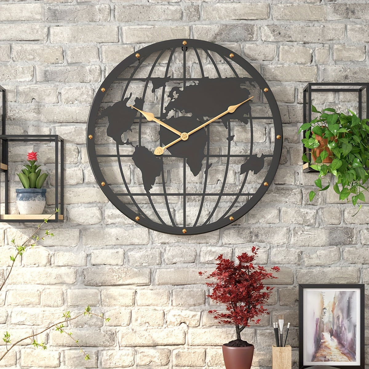 WorldTime - Silent 40cm Metal Clock with Golden Accents