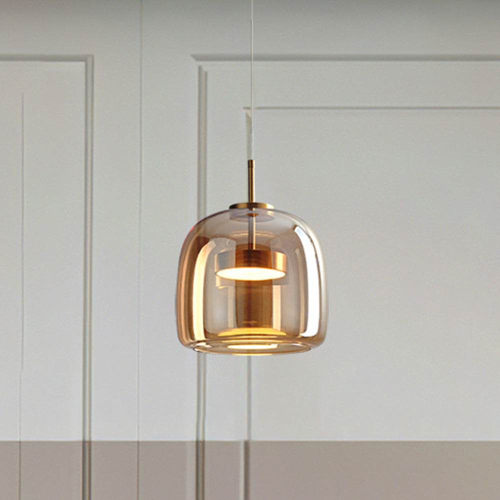 AmberGlow - Retro LED Pendant Lights with Gold Metal and Glass