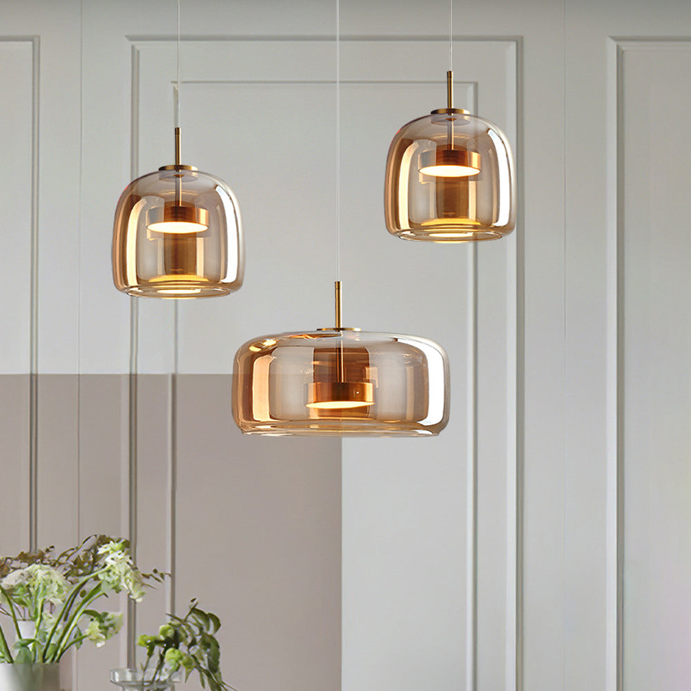 AmberGlow - Retro LED Pendant Lights with Gold Metal and Glass