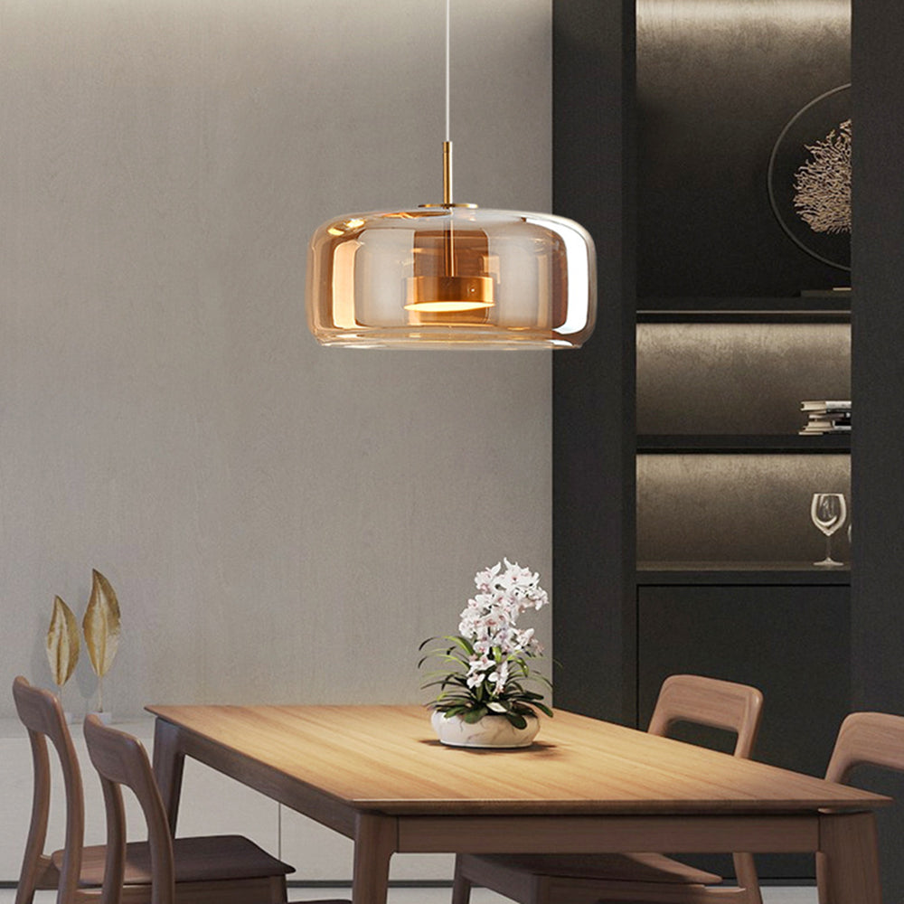 AmberGlow - Retro LED Pendant Lights with Gold Metal and Glass