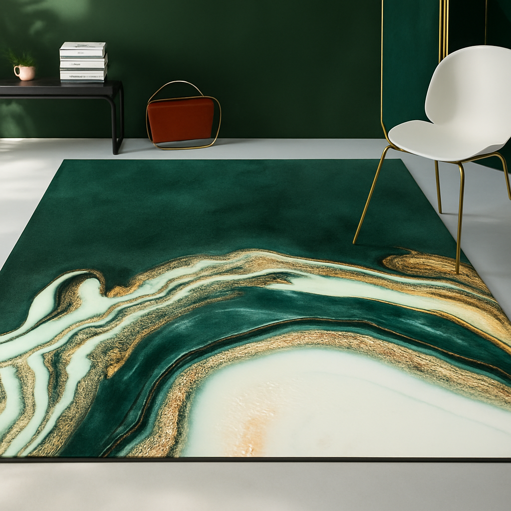 Tapis de zone abstrait en marbre vert design polyester