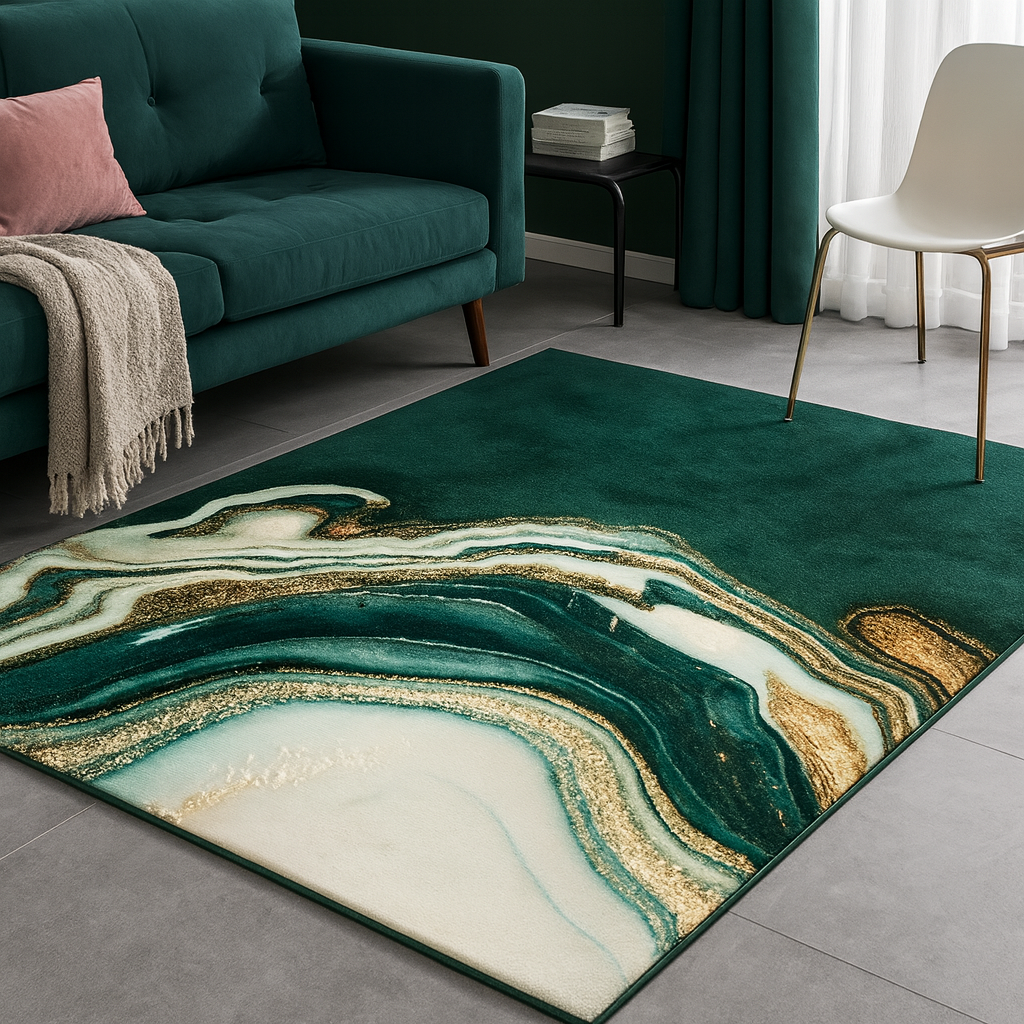 Tapis de zone abstrait en marbre vert design polyester