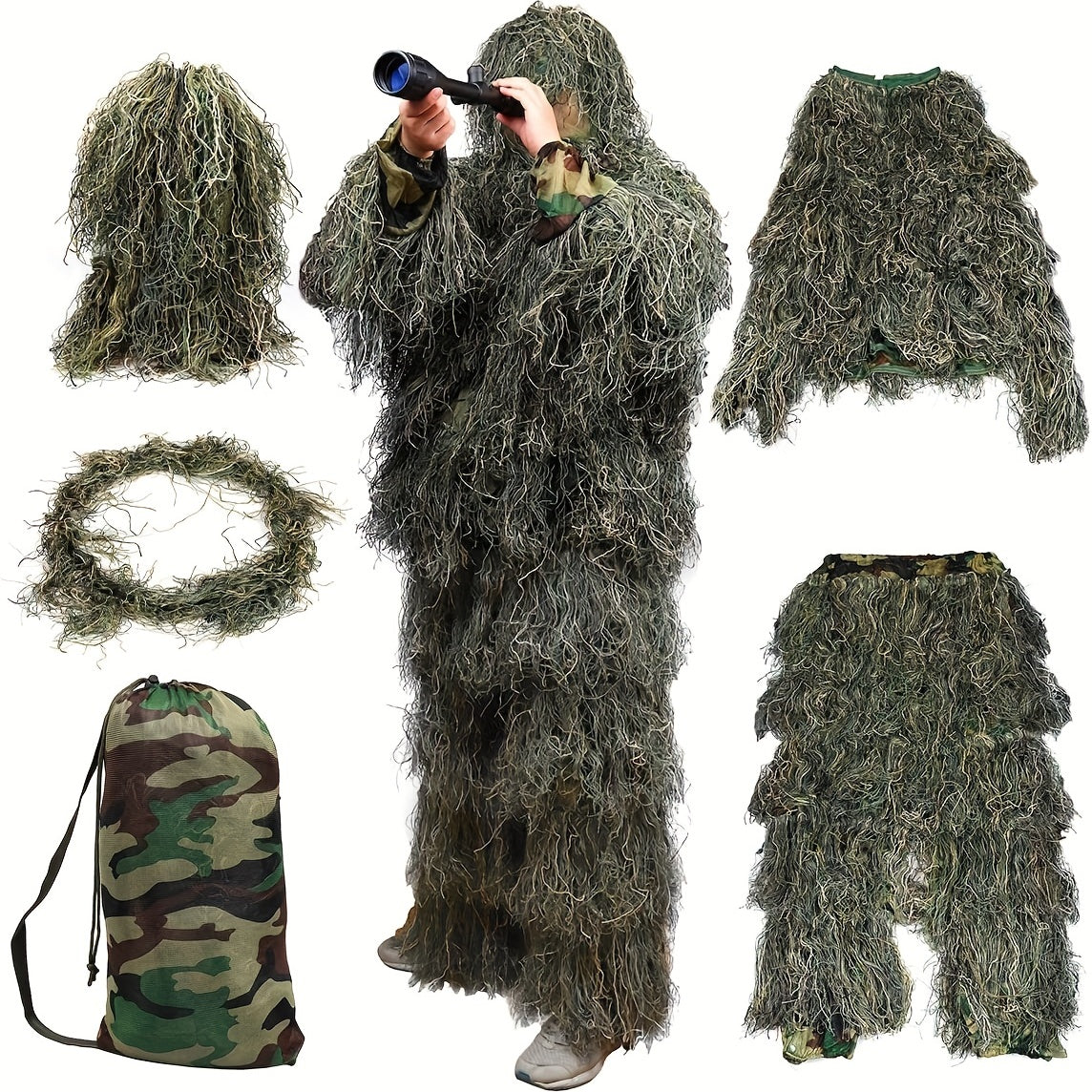 Men's Camouflage Tactical Ghillie Suit | Lightweight 3D Hunting Gear