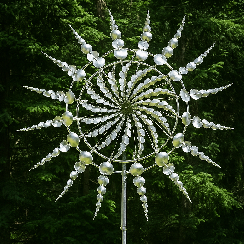Havevindspinner skulptur i sølvmetal
