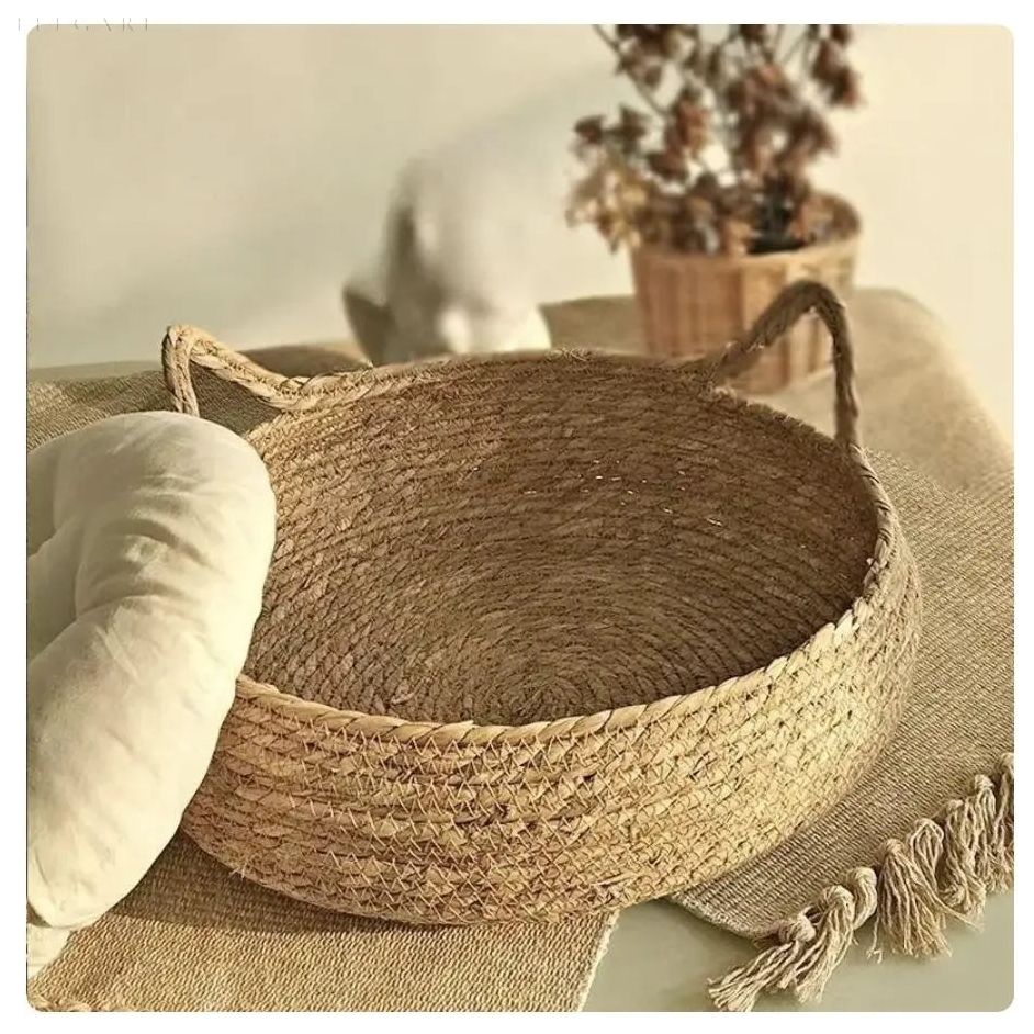 Cat Bed Wicker Basket with Soft Cushion