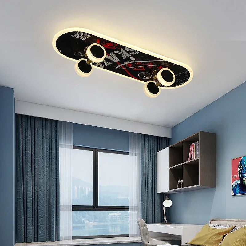 BrightSkate Glow: Modern LED Ceiling Light for Children's Rooms | Stylish Lamp for Boys' Spaces