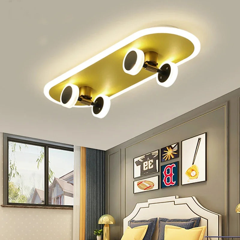 BrightSkate Glow: Modern LED Ceiling Light for Children's Rooms | Stylish Lamp for Boys' Spaces