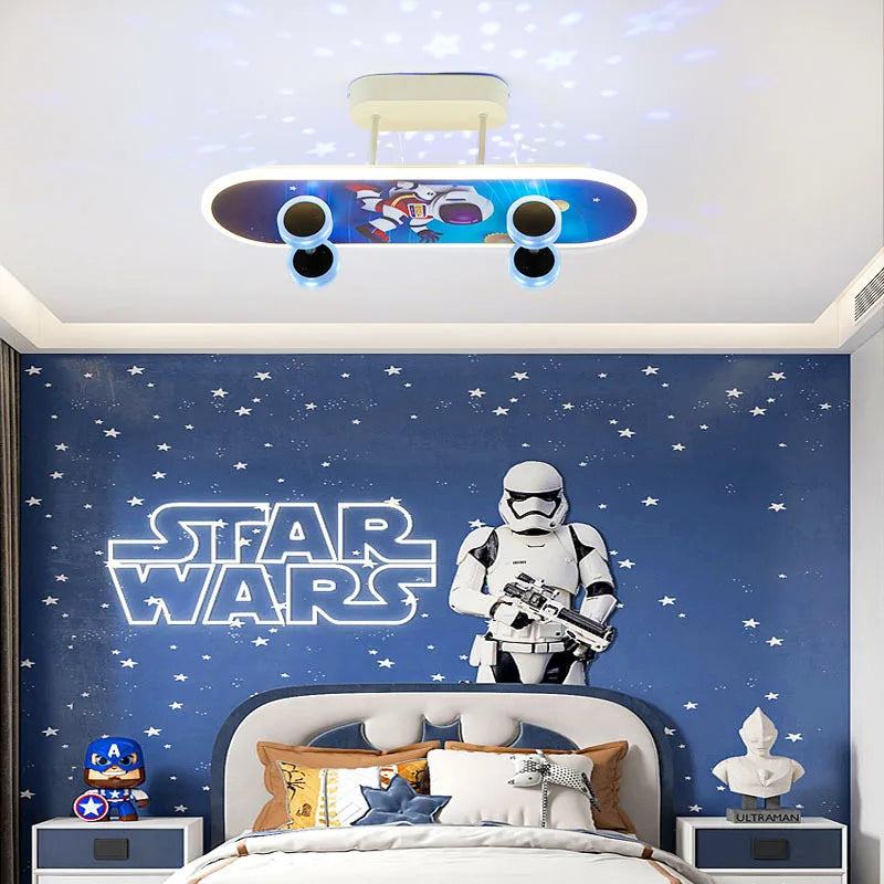 BrightSkate Glow: Modern LED Ceiling Light for Children's Rooms | Stylish Lamp for Boys' Spaces