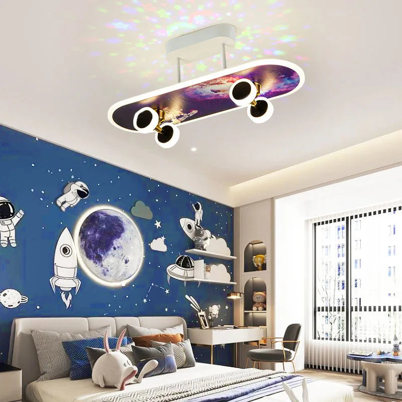 BrightSkate Glow: Modern LED Ceiling Light for Children's Rooms | Stylish Lamp for Boys' Spaces