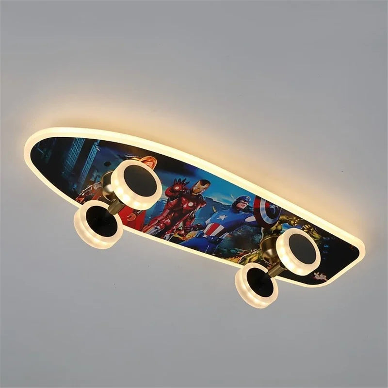 BrightSkate Glow: Modern LED Ceiling Light for Children's Rooms | Stylish Lamp for Boys' Spaces