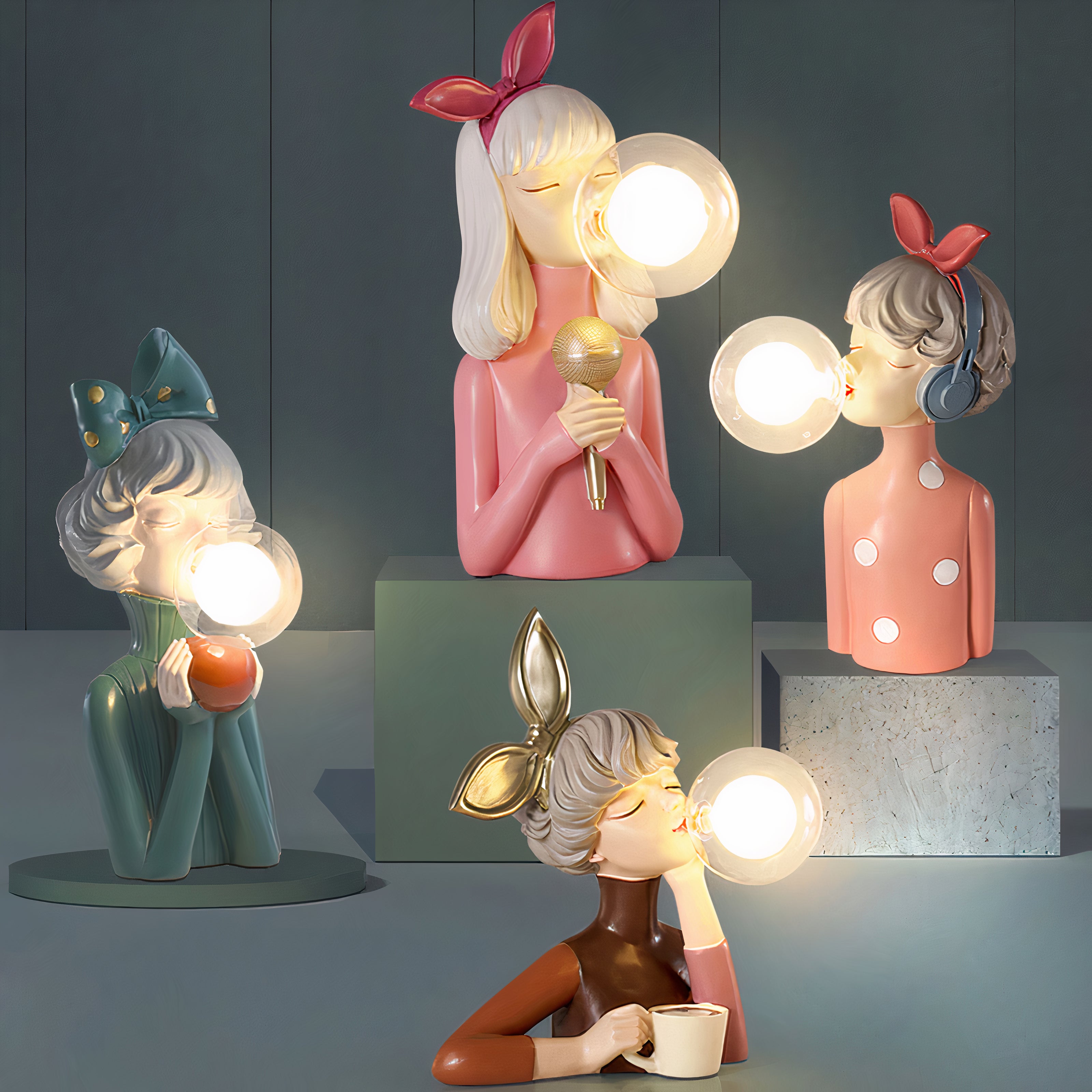 Bordlampe Pige Skulptur Harpiks Glas Lys