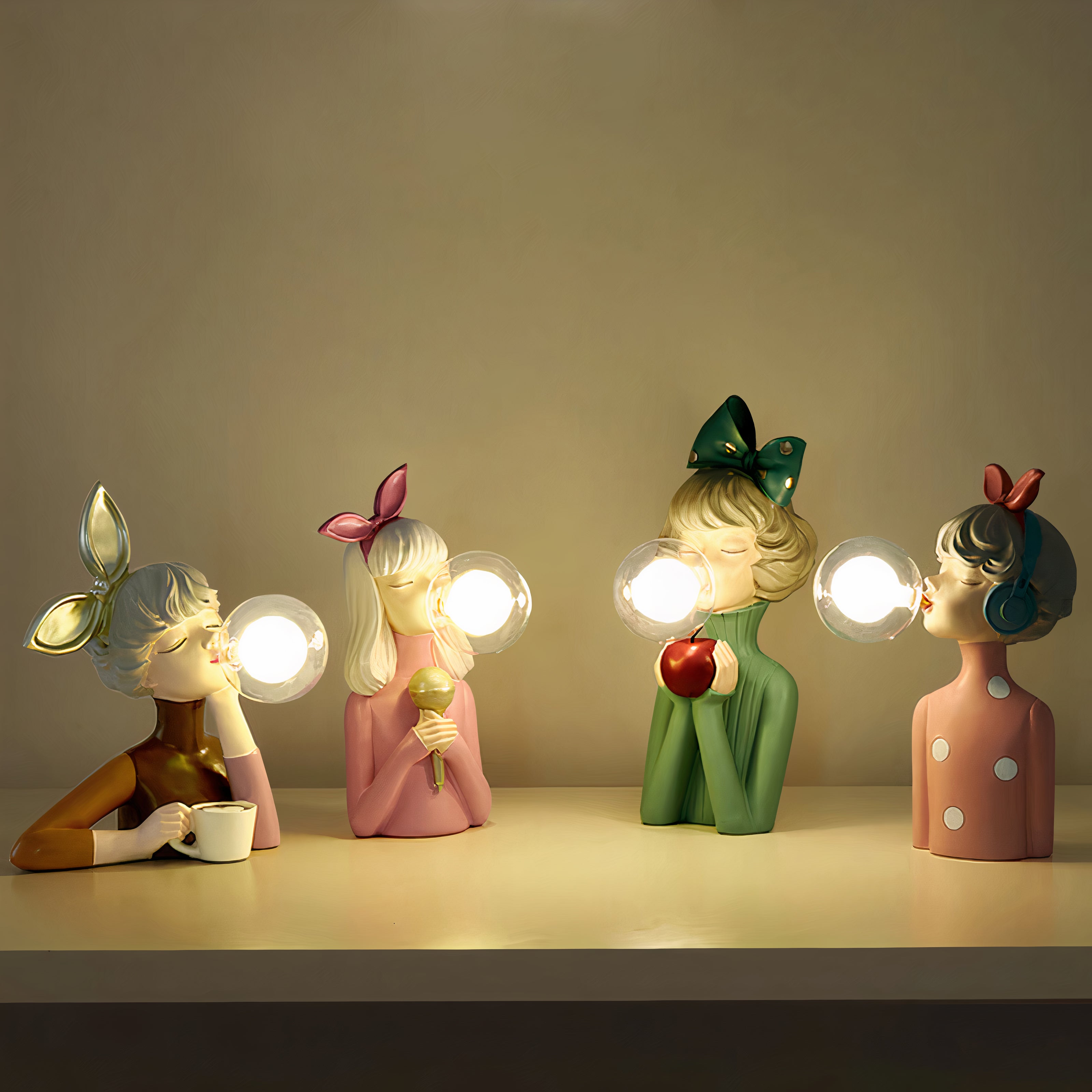 Bordlampe Pige Skulptur Harpiks Glas Lys