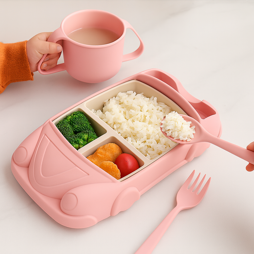 Kids Plate Set Car Style Durable Plastic Design