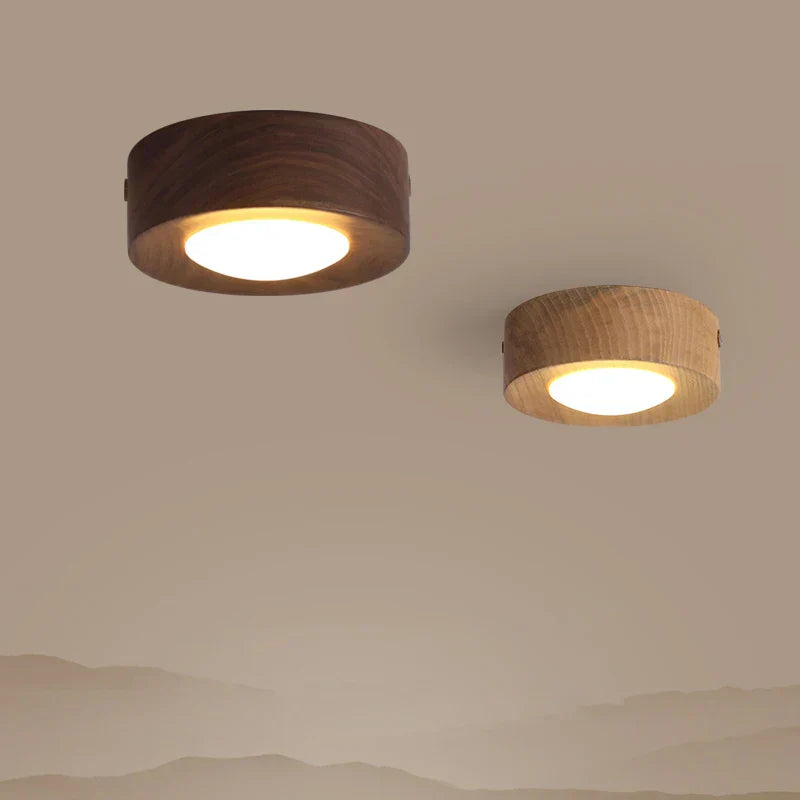 TimberGlow - Walnut Ceiling Lamp with LED Spotlight