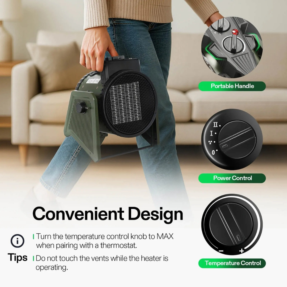 Calefactor eléctrico con termostato ajustable para invernadero uso doméstico