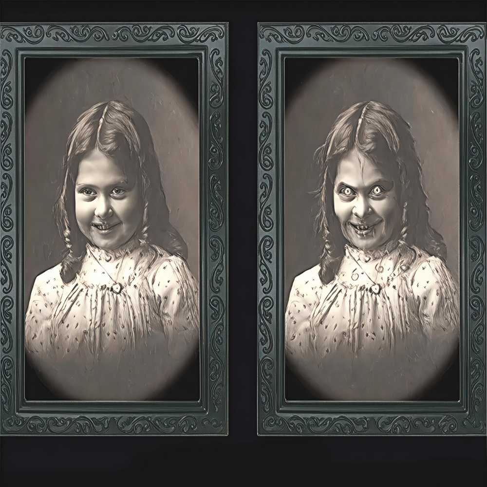 Uhyggelig spøgelses 3D skiftende ansigt bevægende billedramme - Halloween vægdekoration til hjemsøgte fester og hjemmedekoration