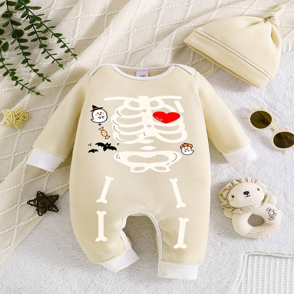 ハロウィン ベビー スケルトン ロンパー アウトフィット 帽子付き