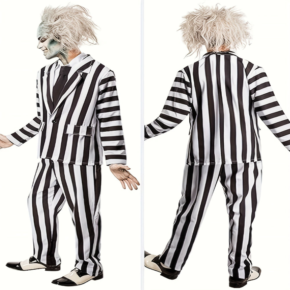 ハロウィン コスチューム 黒白ストライプ ポリエステルスーツ メンズ