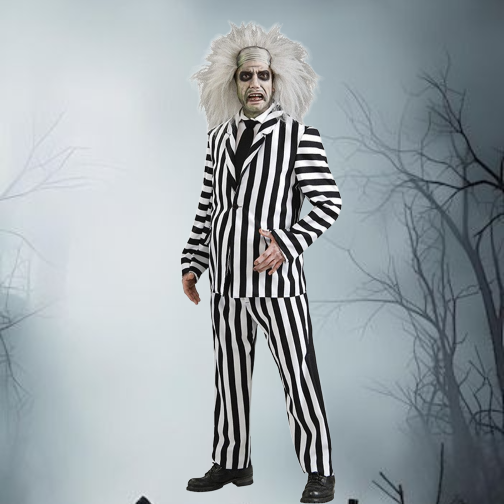 ハロウィン コスチューム 黒白ストライプスーツ