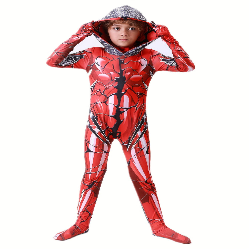 ハロウィン コスチューム 子供用 赤い スーパーヒーロー ジャンプスーツ