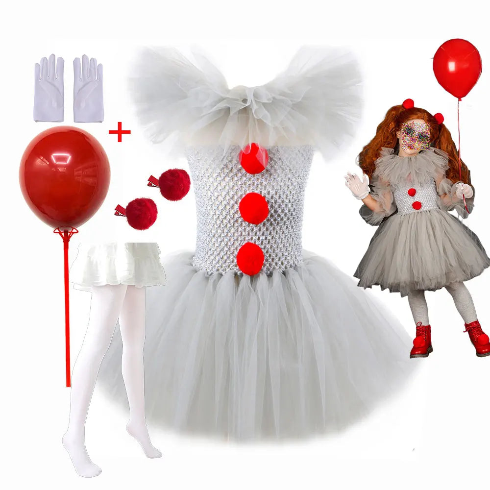 Halloween Kids Clown Costume Tutu Dress