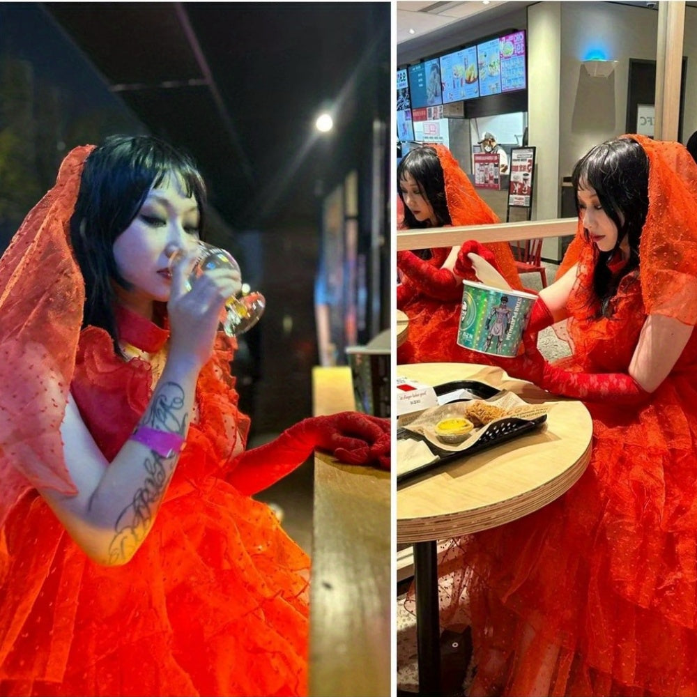 ハロウィン レッド レース ゴシック コスチューム ドレス