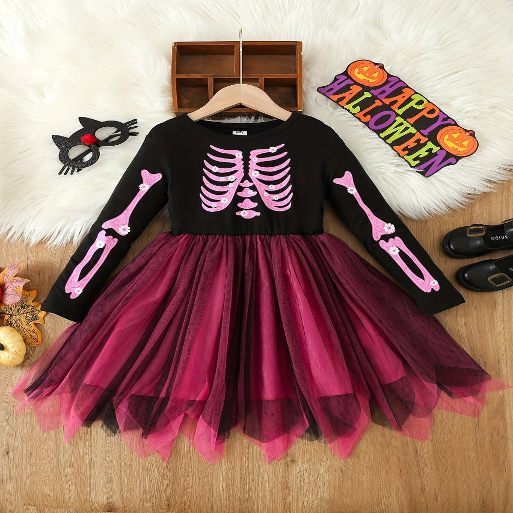 ハロウィン 魔女 コスチューム 子供用 骸骨 チュール ドレス