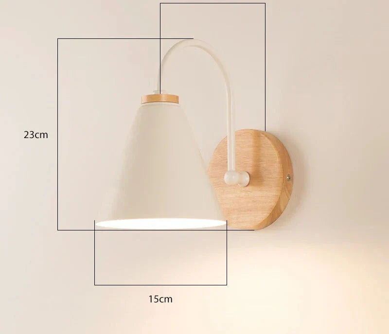 Luminous Oak: Modern Wooden Wall Lamp with Cone Shade in Stylish Scandinavian Design