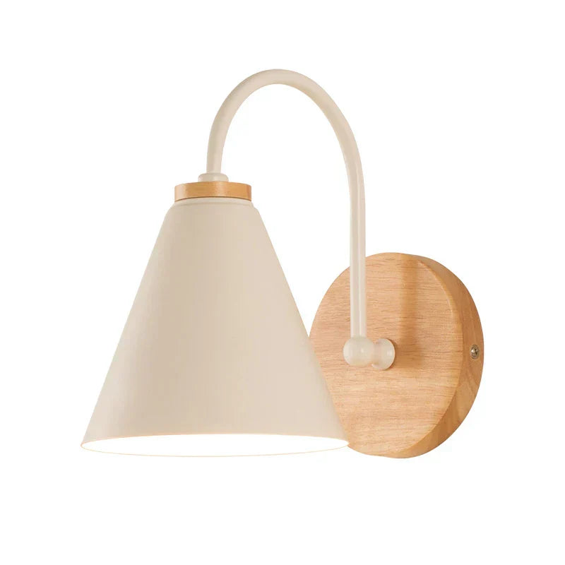 Luminous Oak: Modern Wooden Wall Lamp with Cone Shade in Stylish Scandinavian Design