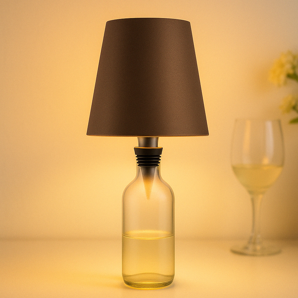 Bordlampe med base af genbrugt flaskeglas