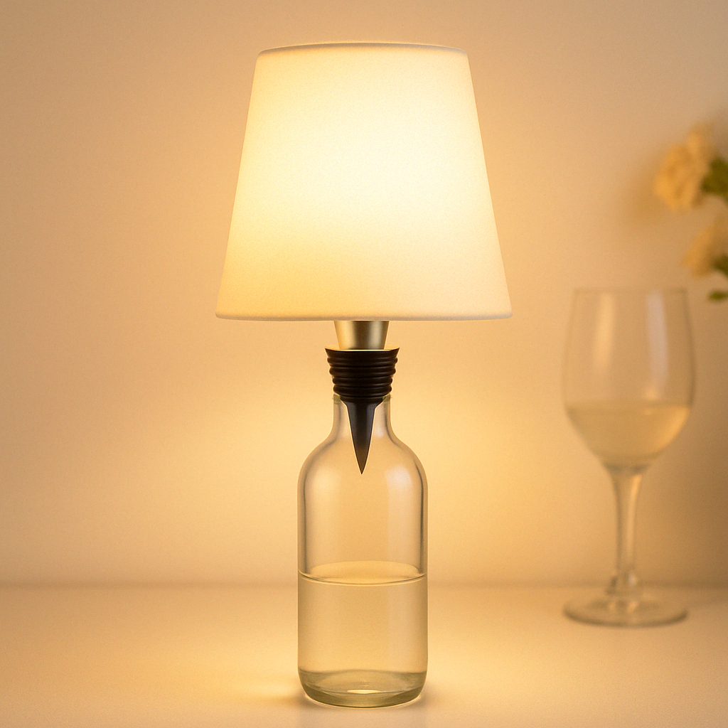 Bordlampe med base af genbrugt flaskeglas