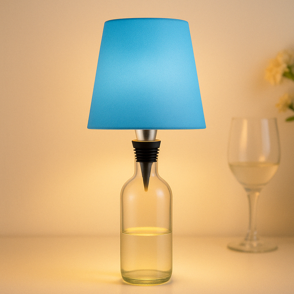 Bordlampe med base af genbrugt flaskeglas