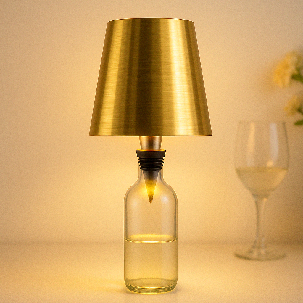 Bordlampe med base af genbrugt flaskeglas