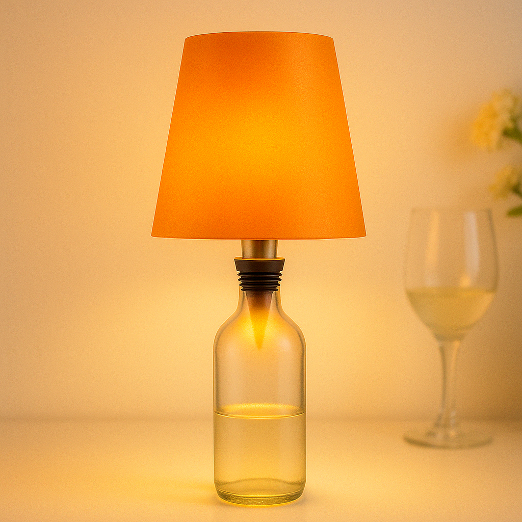 Bordlampe med base af genbrugt flaskeglas