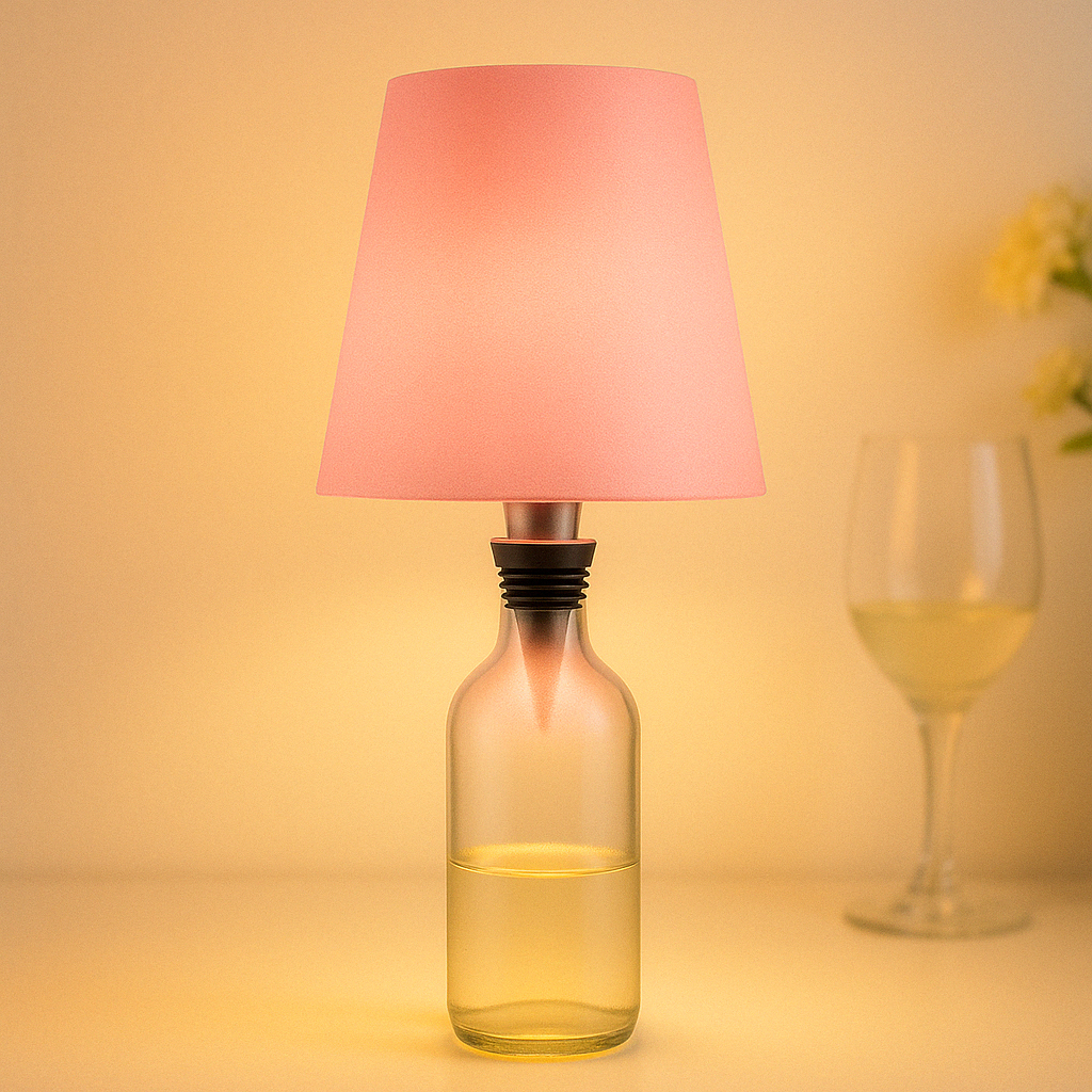 Bordlampe med base af genbrugt flaskeglas